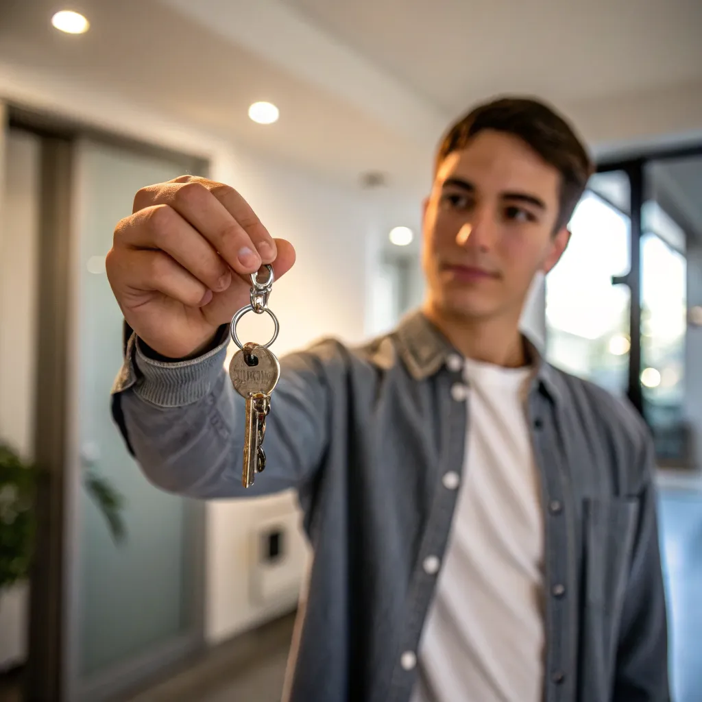 Young man holding a duplicated key